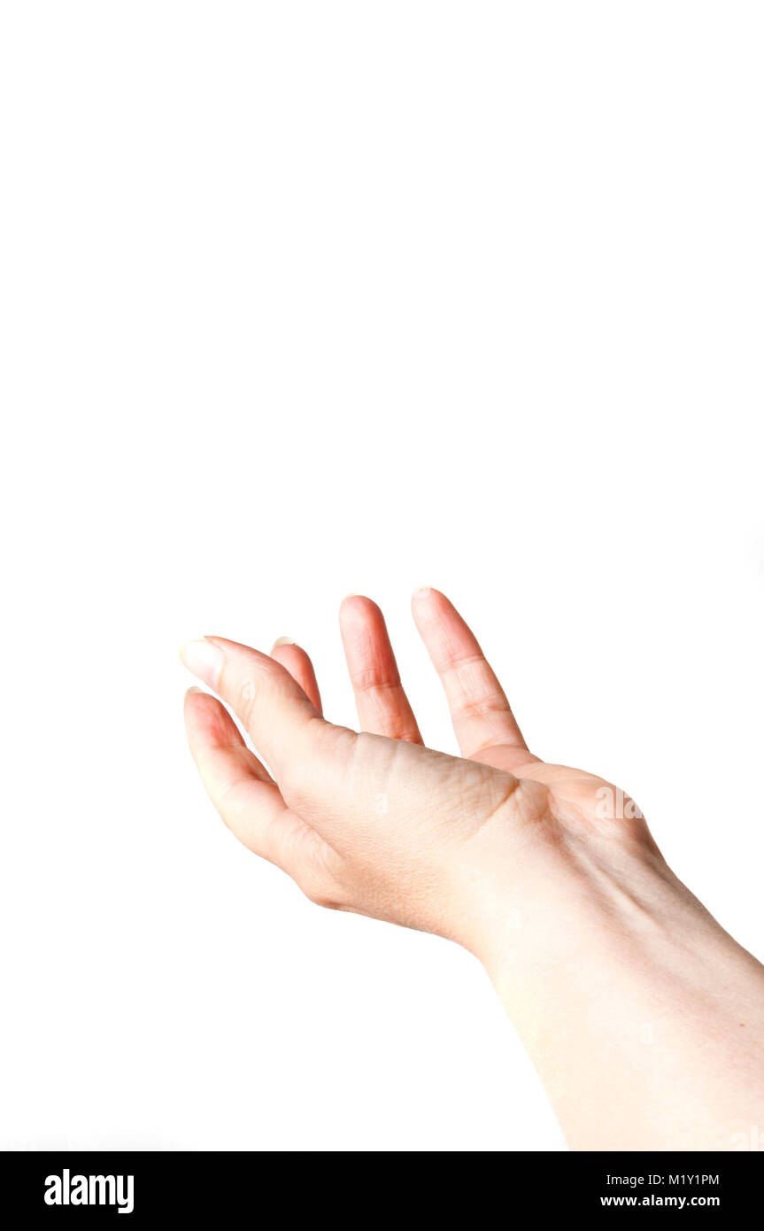 Weibliche Hand in Geste der Anerkennung, isoliert Stockfoto