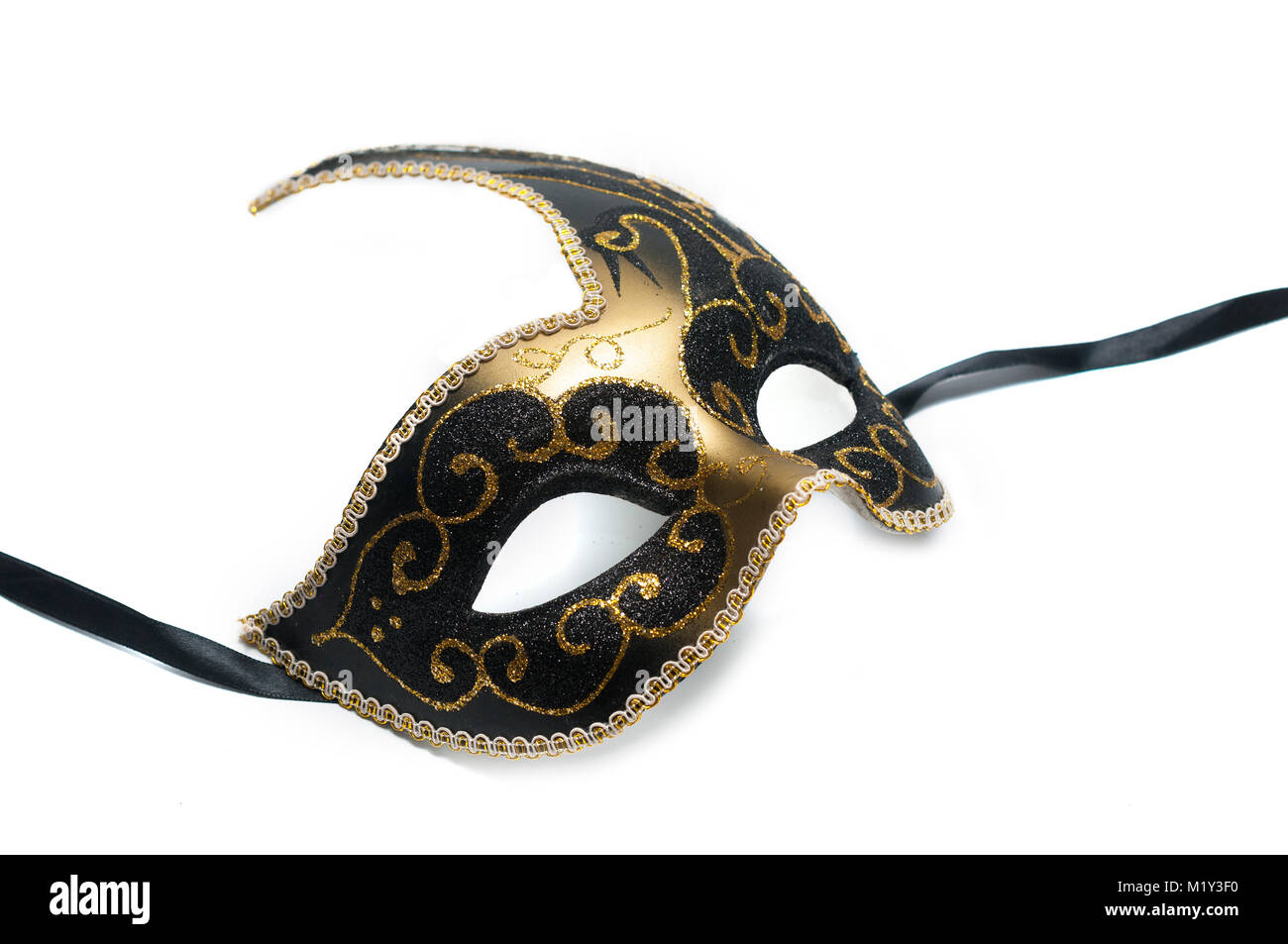 Schwarz und Gold venezianische Maske mit swand Dekoration isoliert Stockfoto