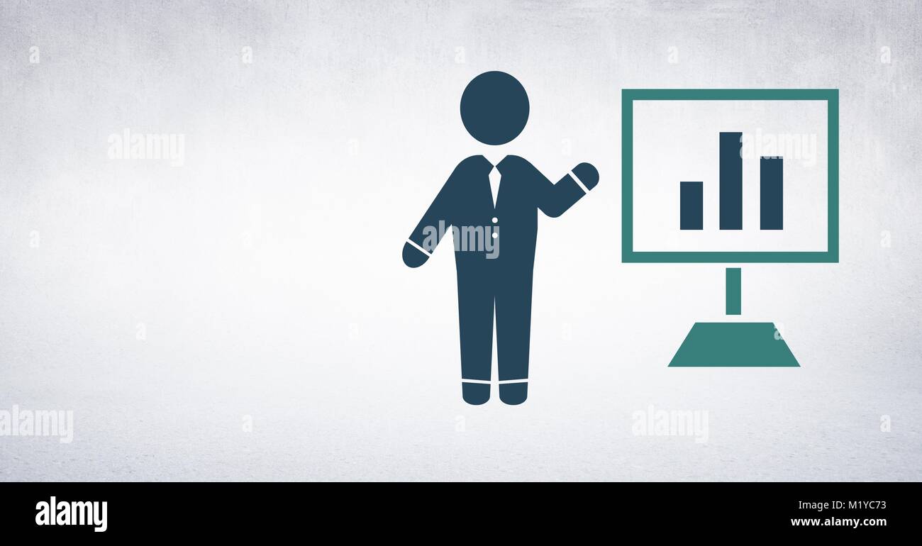 Geschäftsmann mit Präsentation Bildschirm Chart Symbol Stockfoto