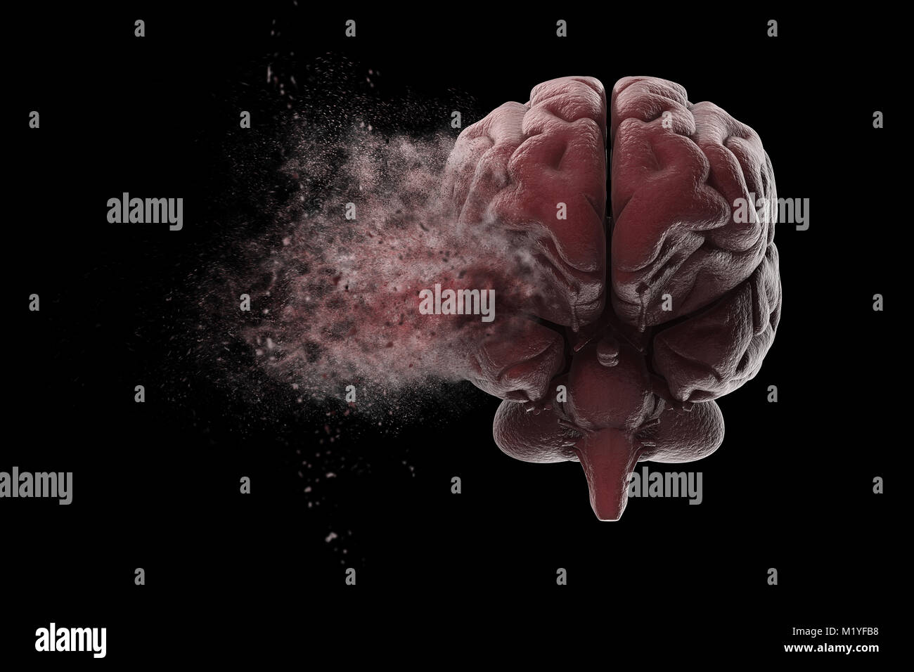Menschliche Gehirn über schwarzen Hintergrund zu explodieren. 3D-Darstellung Stockfoto