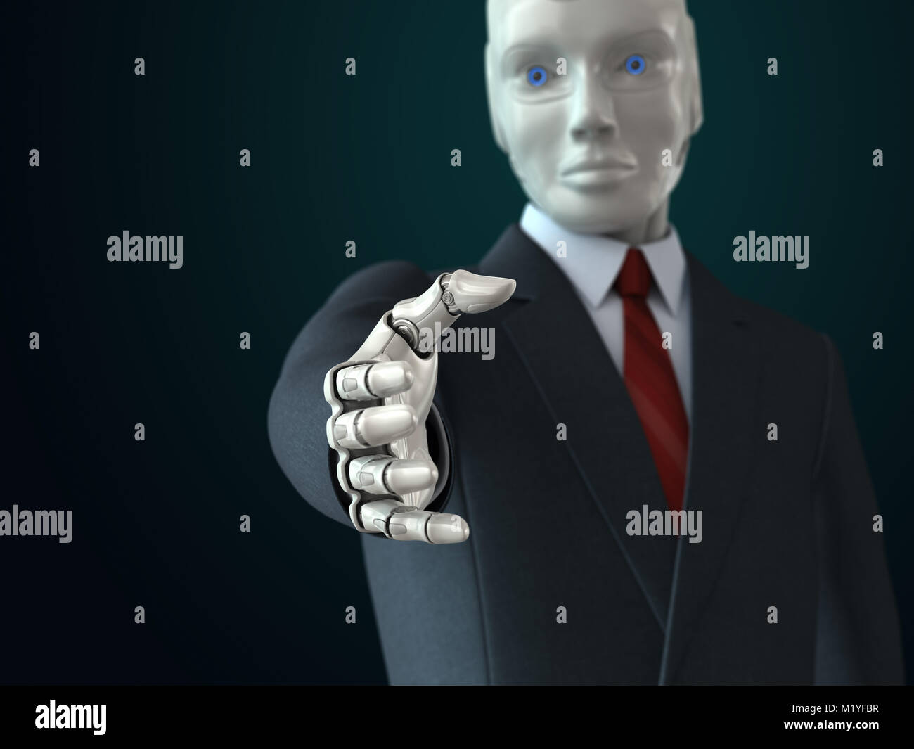 Roboter in seine Hand geben. 3D-Darstellung Stockfoto