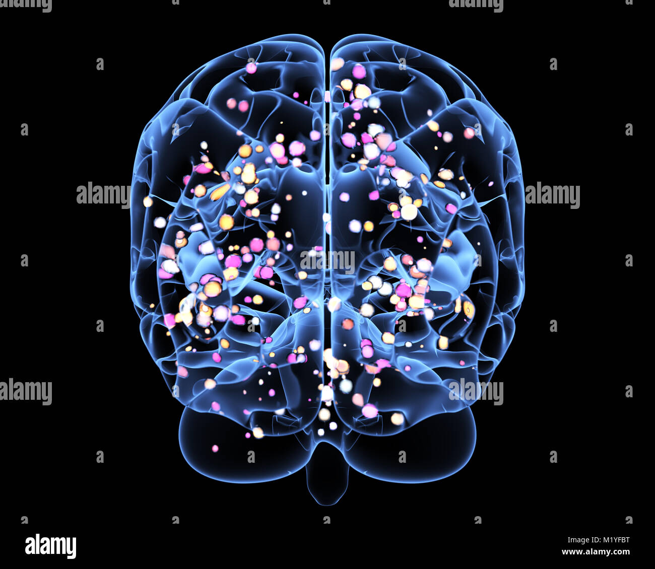 Aktivität des Gehirns während denken. 3D illustration Stockfoto
