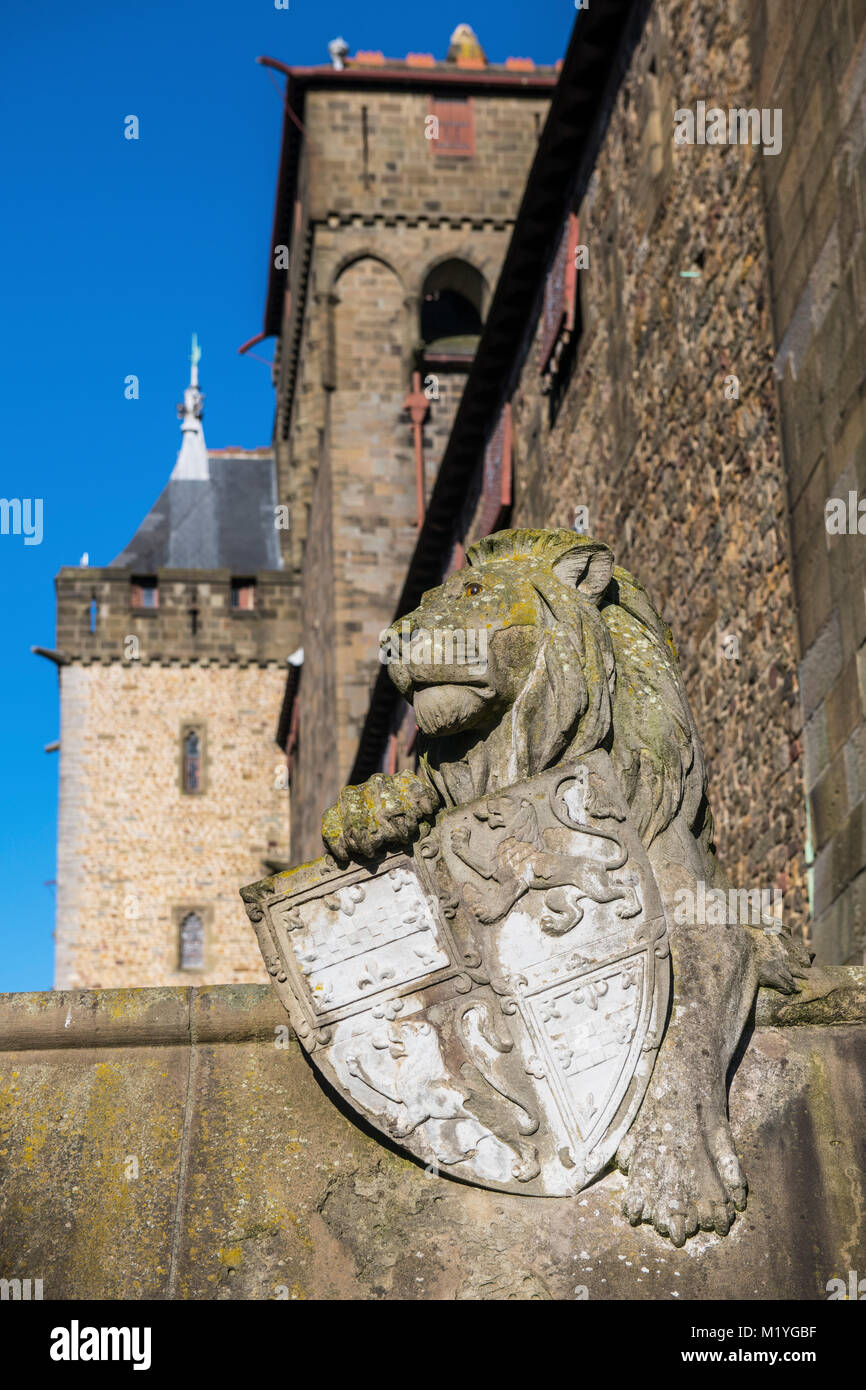 Sculpted Lion auf das Schloss von Cardiff, Cardiff Stockfoto