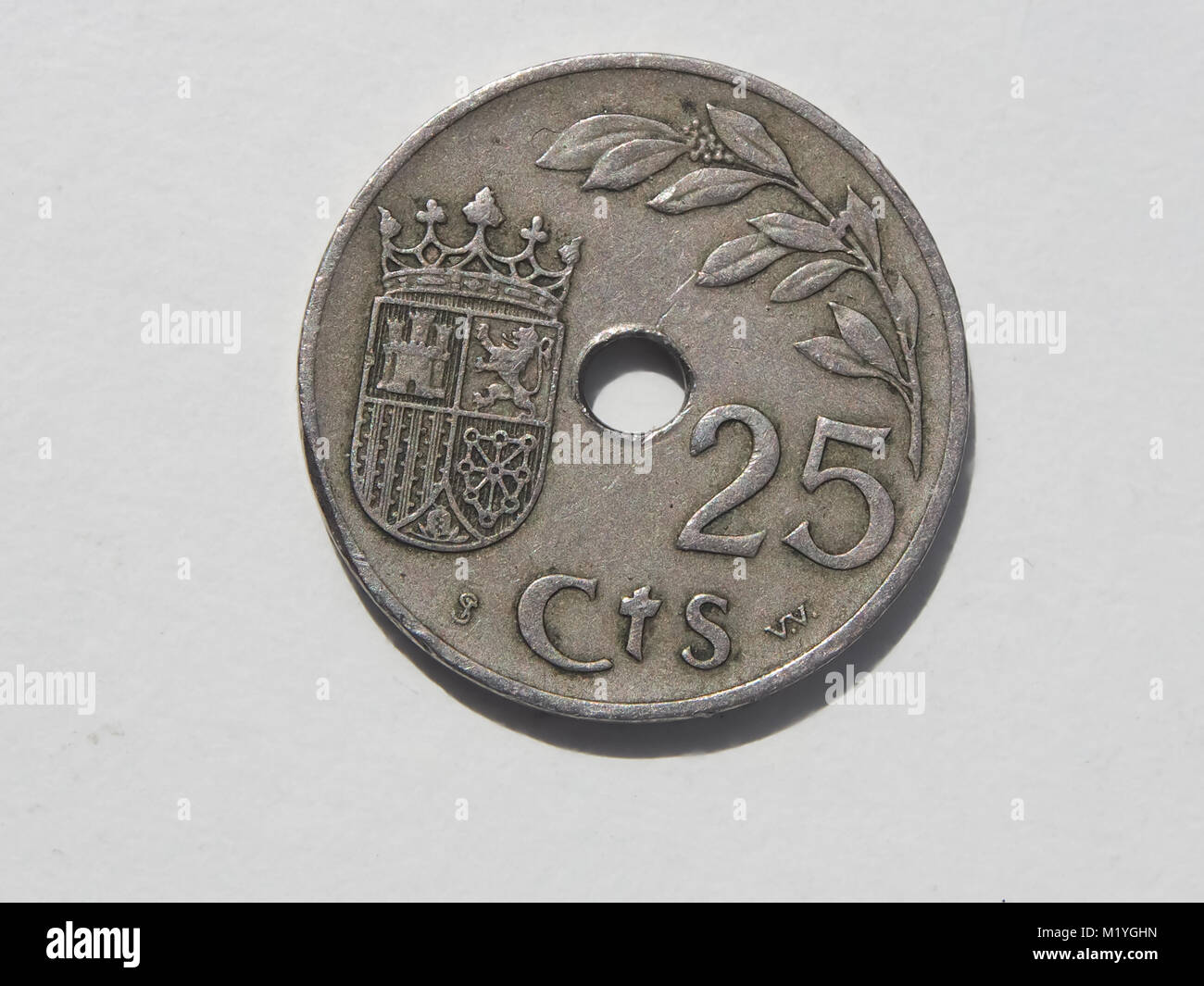 Eine spanische 25 Cent Münze Stockfoto