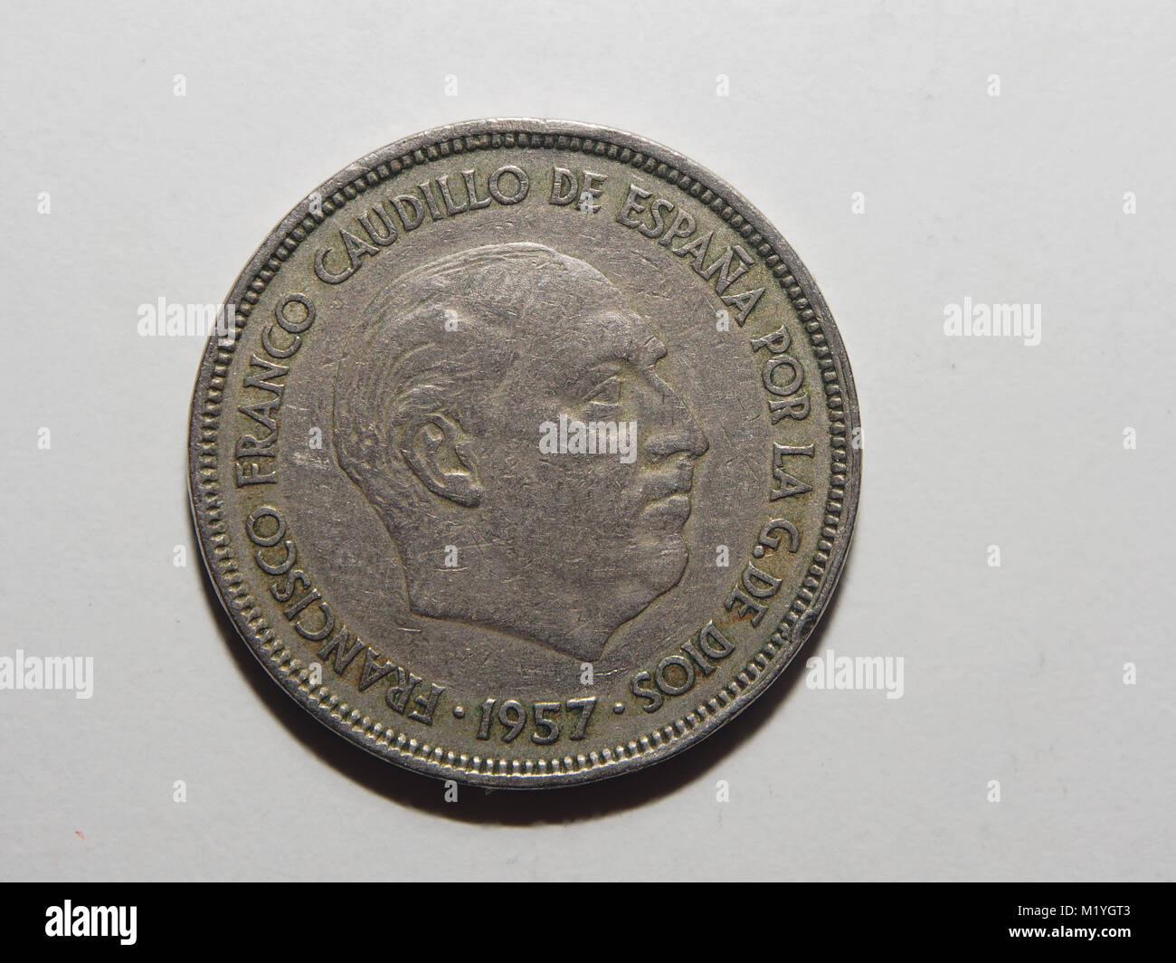 Eine spanische 25 Peseta Münze mit dem Leiter der General Franco Stockfoto