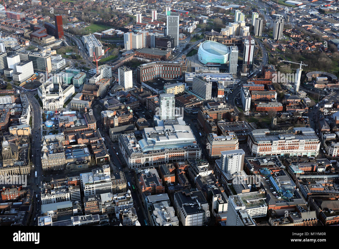 Luftaufnahme von Leeds City Centre 2018, Großbritannien Stockfoto