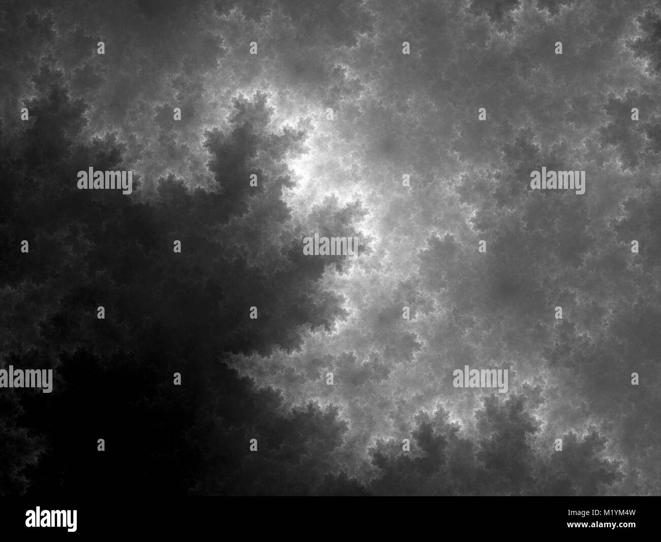 Leuchtende kugelförmige Fraktal, Deep Space, Computer generiert abstrakte schwarz-weiß Textur, 3D-Rendering Stockfoto