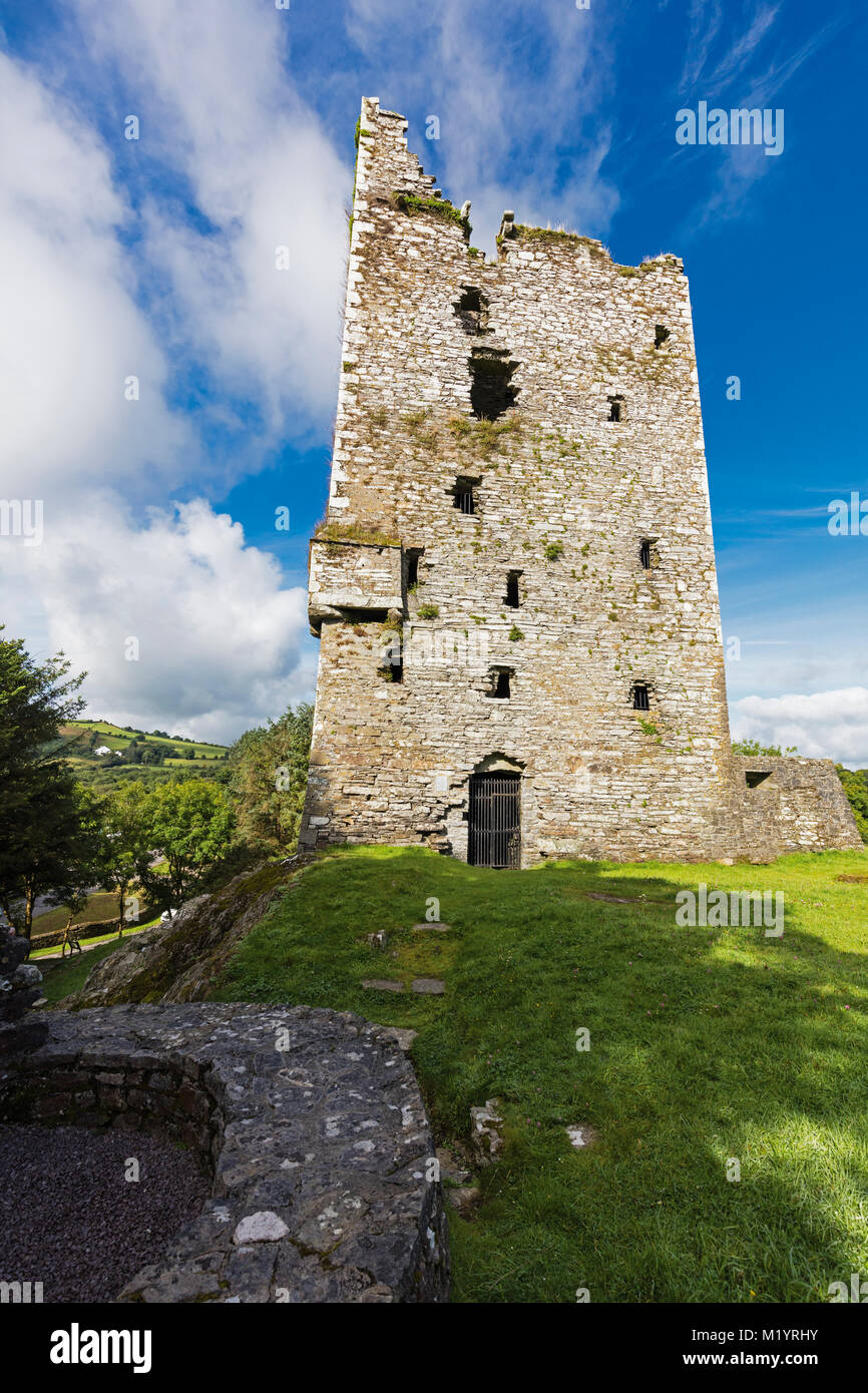 Der Turm aus dem 16. Jahrhundert als Ballinacarriga Schloss, zwischen Ballineen und Dunmanway, County Cork, Republik Irland bekannt. Stockfoto