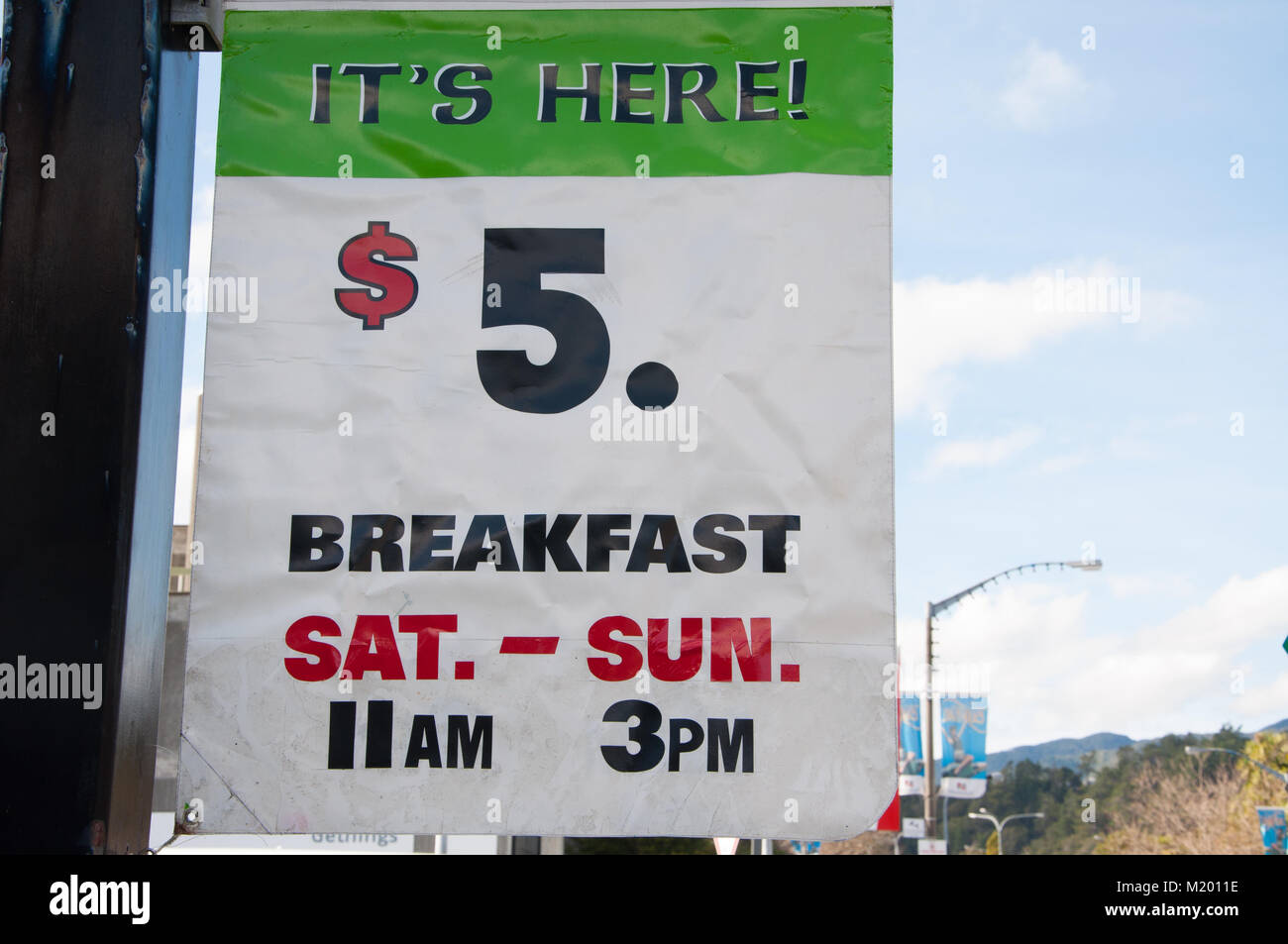 Restaurant Werbung günstiges Frühstück Stockfoto