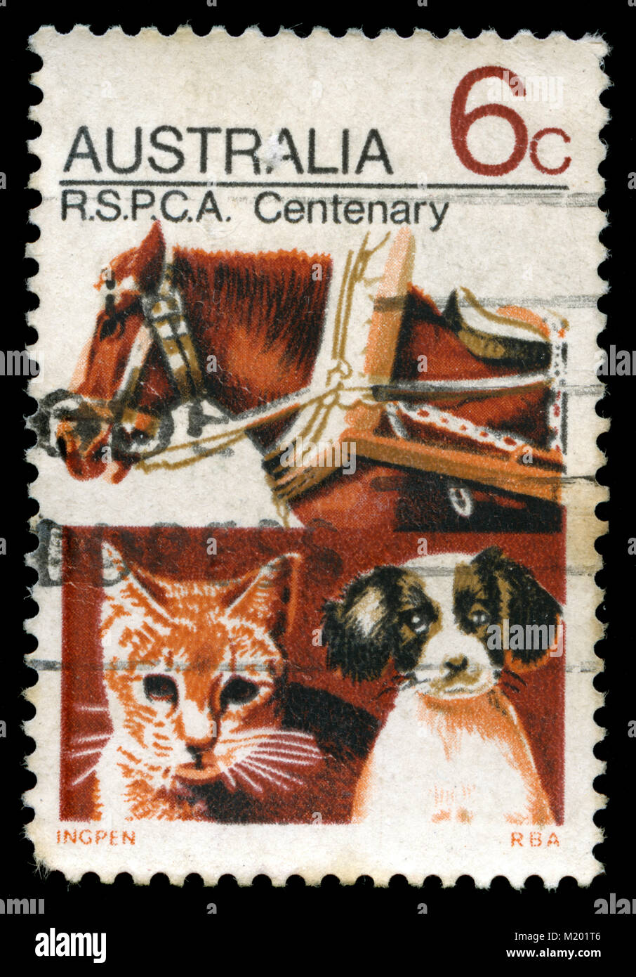 Poststempel Stempel aus Australien in der Rspca in der Serie 1971 Stockfoto