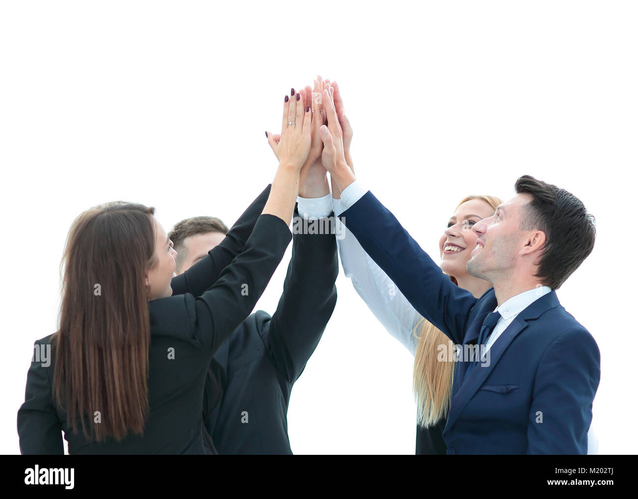 Business Team ihren Erfolg zeigen, gefalteten Händen zusammen Stockfoto