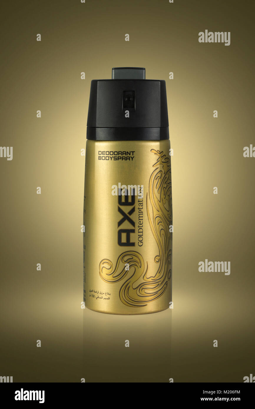 Amman, Jordanien - Februar 1, 2018: Foto von Spray von Axe deodorant-Spray Ax ist die populärste Favorit in Jordanien. Stockfoto