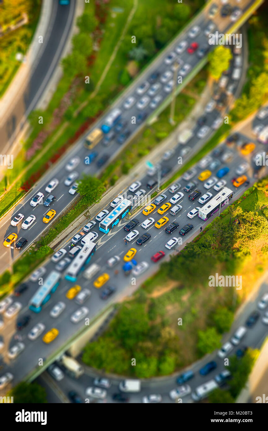 Istanbul Ansicht aus der Luft zeigt uns Stau mit Tilt Shift Effekt Stockfoto