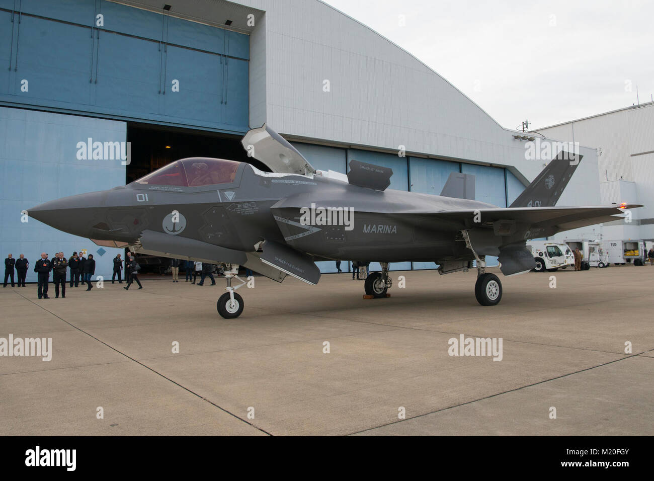 Eine italienische F-35B, BL-1, mit NAS Patuxent River, Maryland angekommen, nachdem sie mit der Fähre aus Italien, 31.01.2018. Dies ist die erste italienische F-35 "B" Variante. Stockfoto