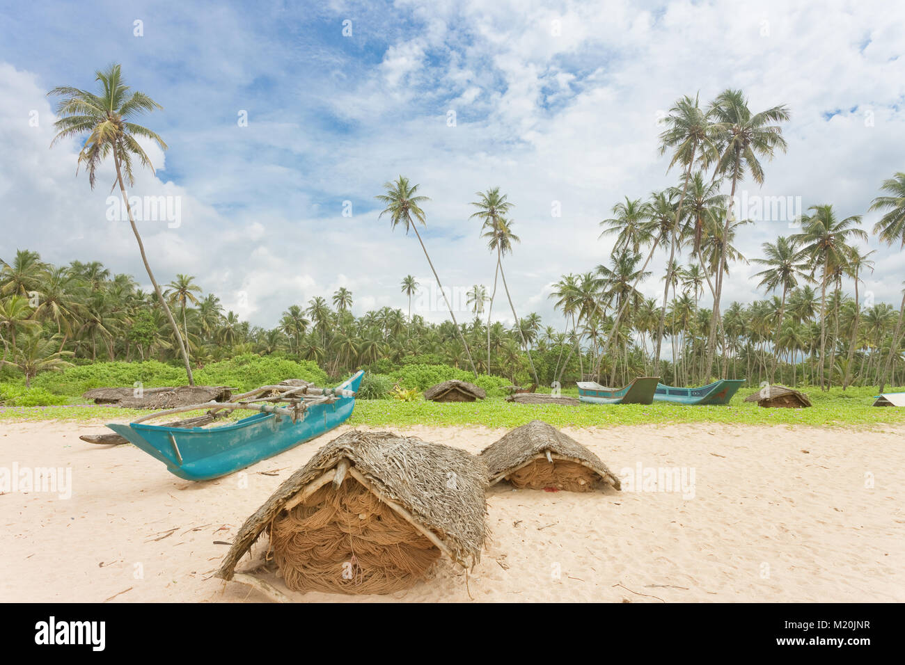 Balapitiya, Sri Lanka, Asien - Fischnetz Gehäuse am Strand von Balapitiya Stockfoto