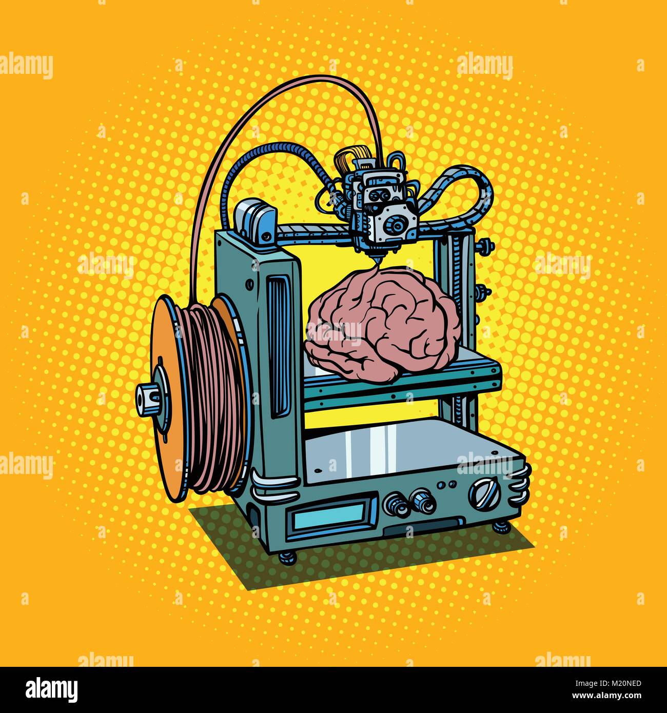 Gehirn Biotechnologie Medizin Drucken von menschlichen Organen 3D-Drucker Stock Vektor