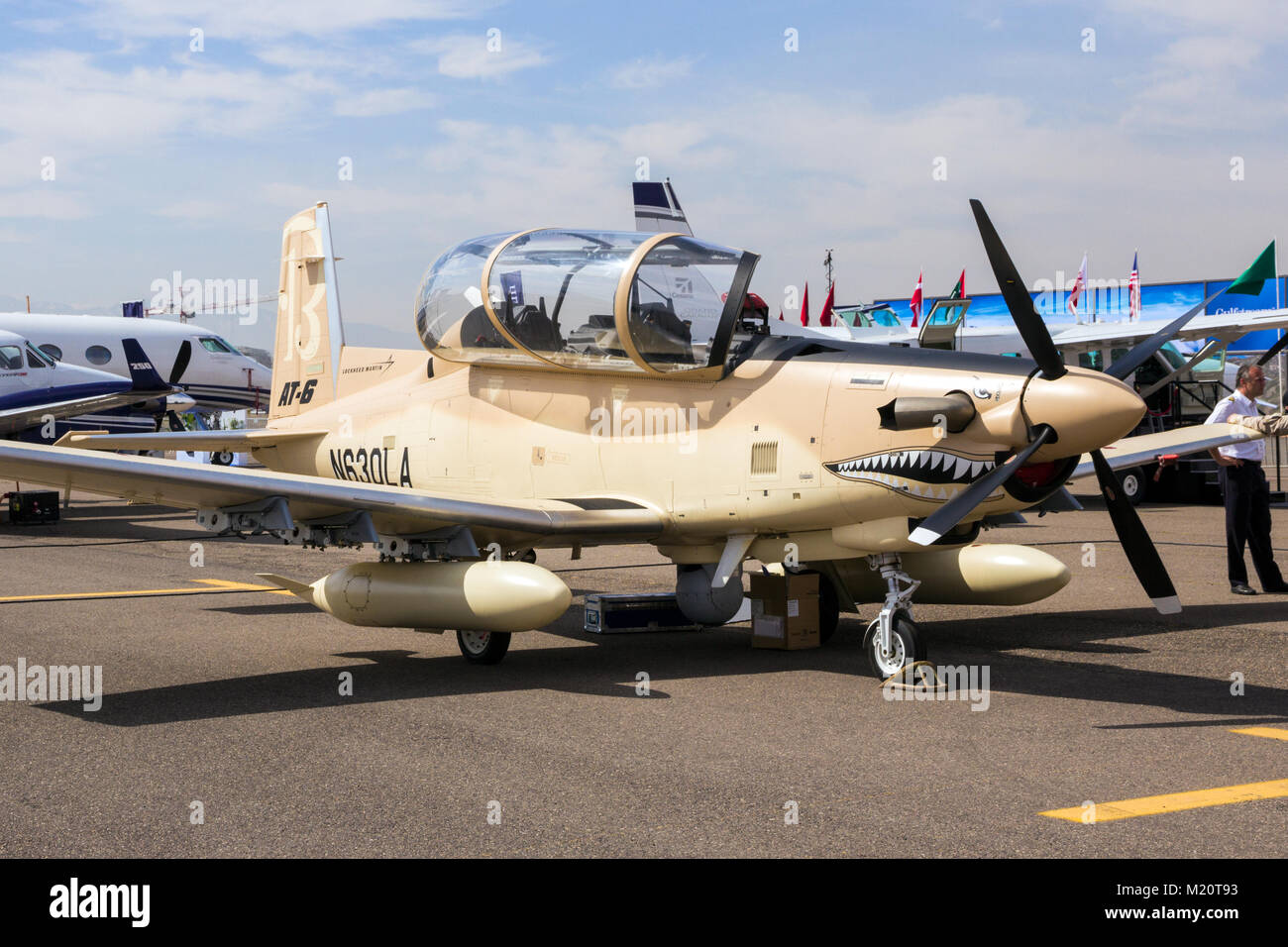 Marrakesch, Marokko - Apr 28, 2016: Hawker Beechcraft AT-6 Texan II Ebene auf der Marrakesch Air Show. Stockfoto