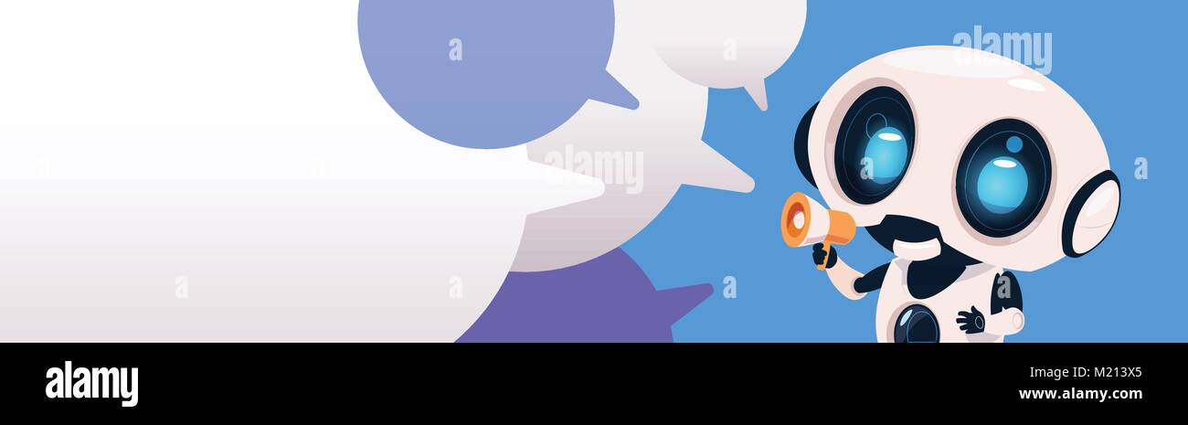 Roboter Chat-roboter Holding Megaphon über Chat Blasen horizontale Bannner Digital Marketing Konzept Stock Vektor