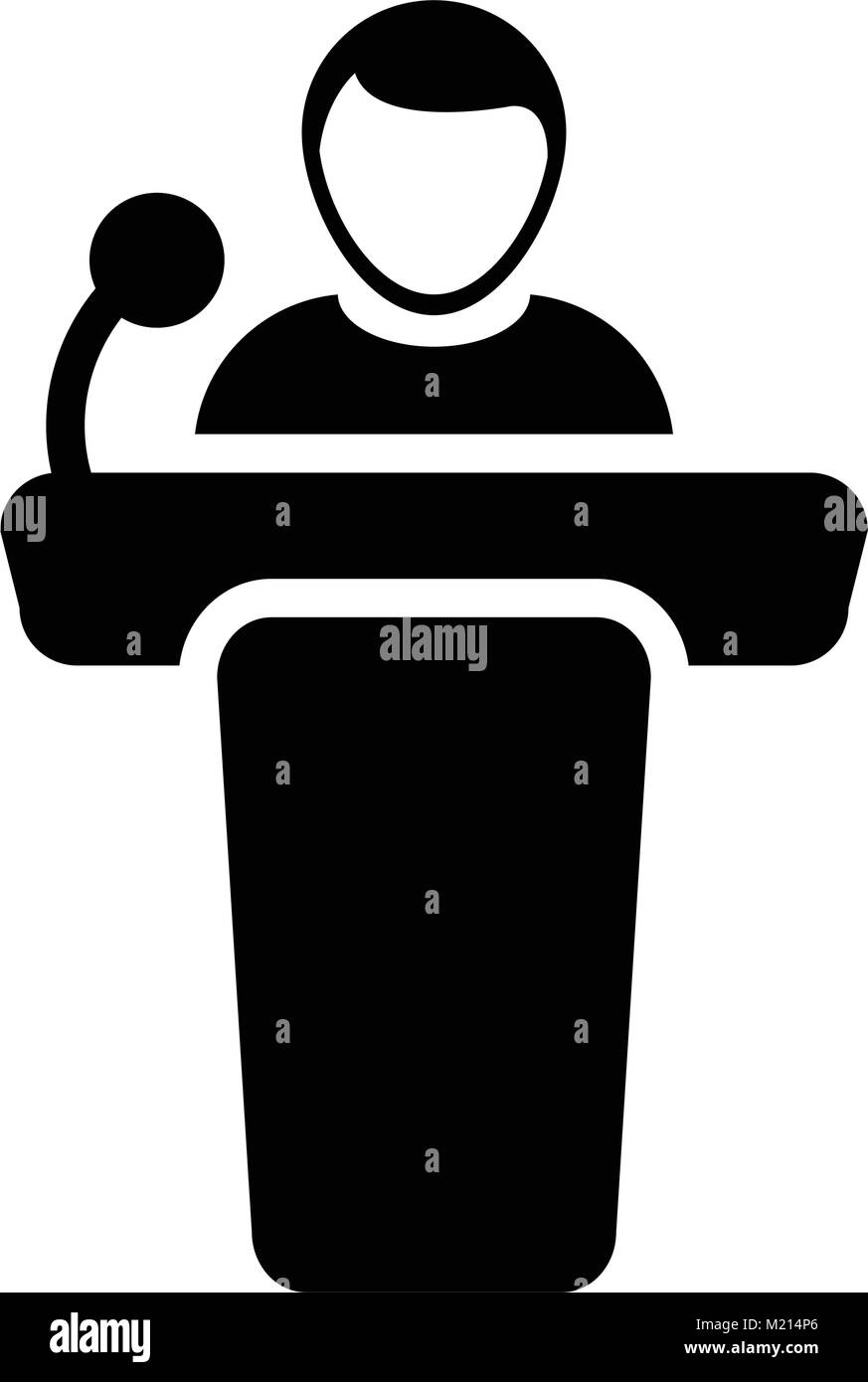 Das öffentliche Sprechen Symbol Vektor männliche Person auf dem Podium zur Präsentation und Seminar für Menschen mit Mikrofon in Glyph Piktogrammsymbols Abbildung Stock Vektor