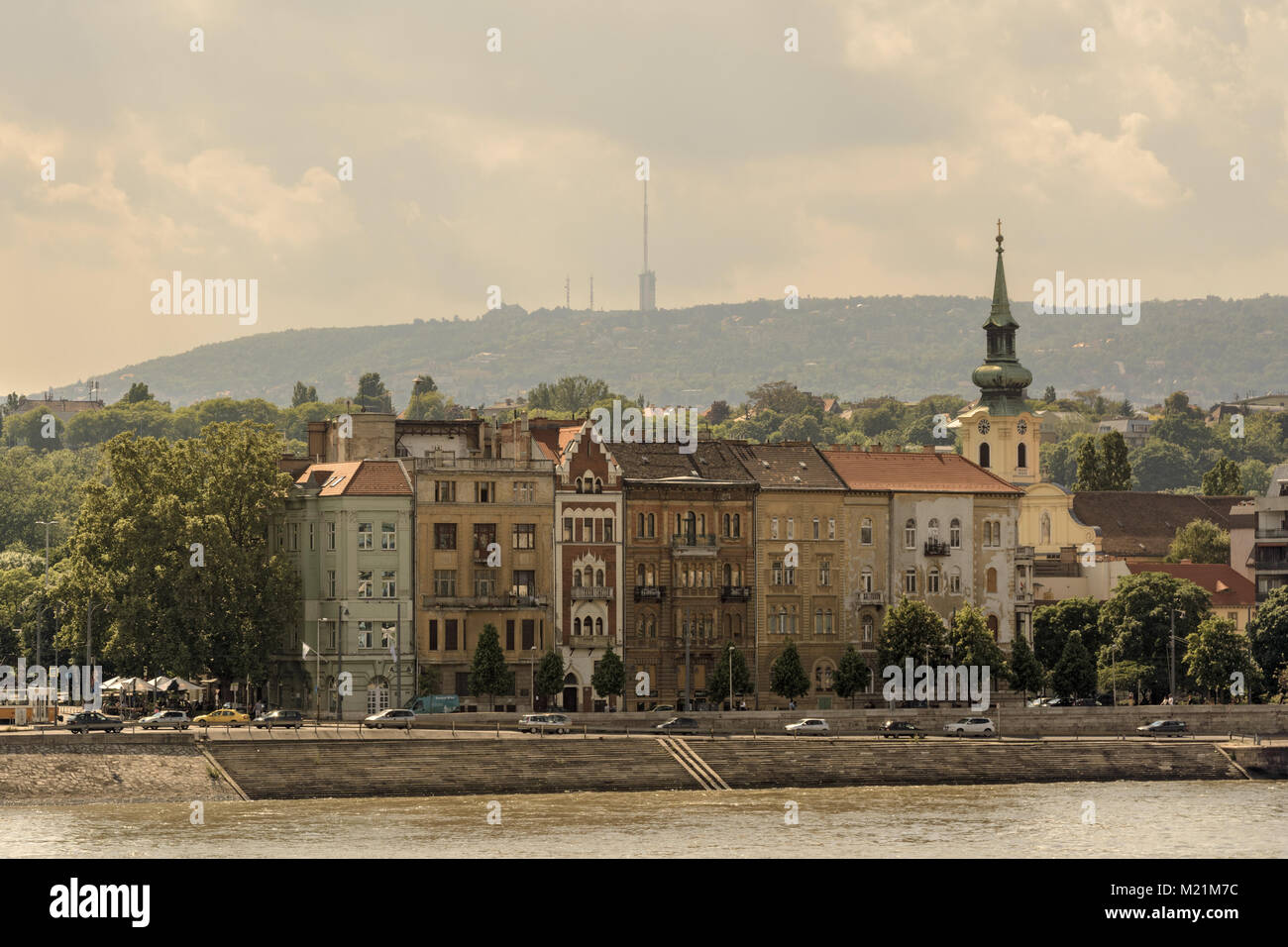 Wohnhäuser, Friedrich Geboren am Flussufer, Budapest Stockfoto