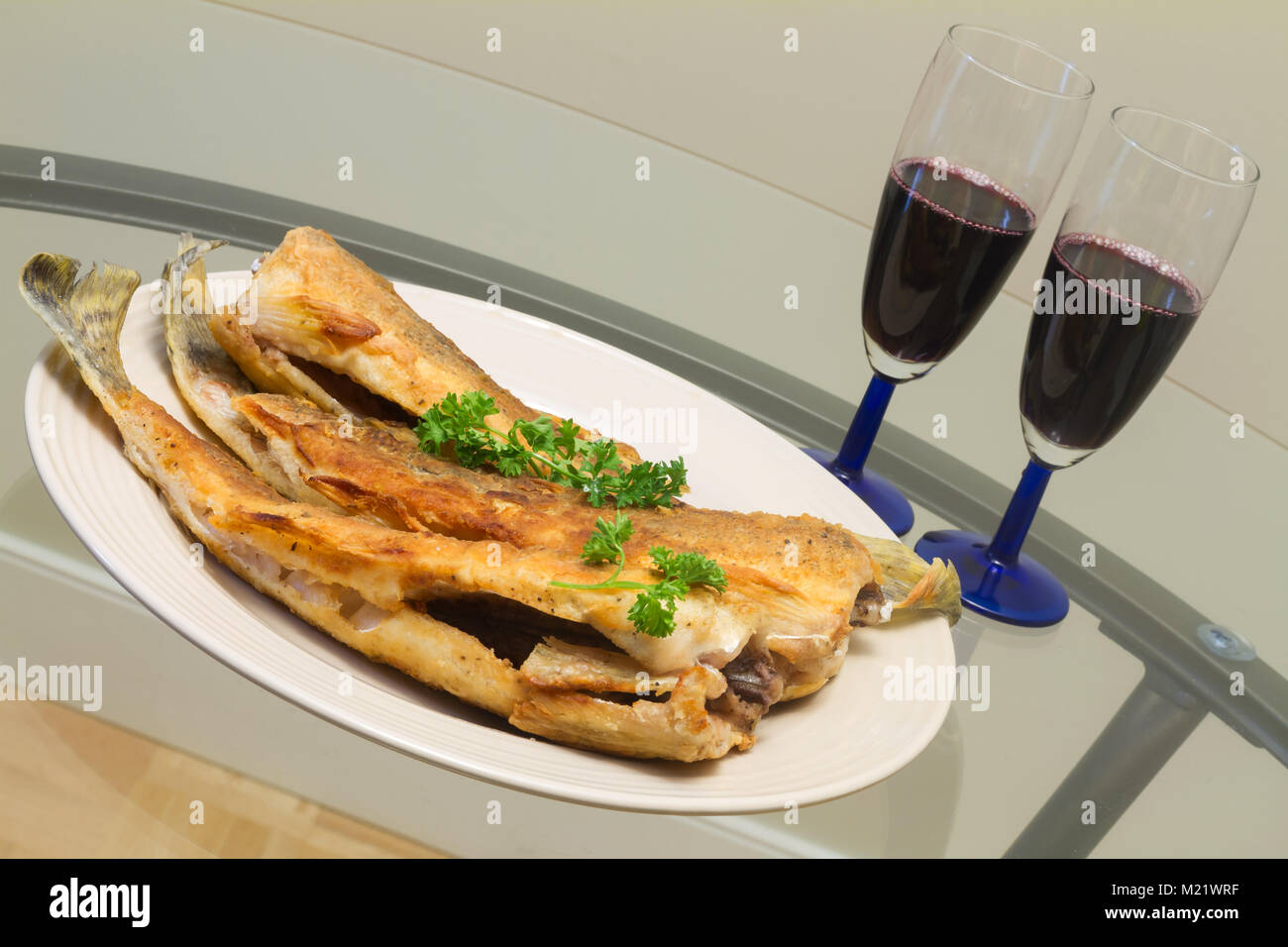 Gebratener Zander Stockfoto