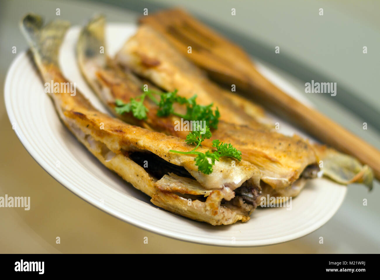 Gebratener Zander Stockfoto