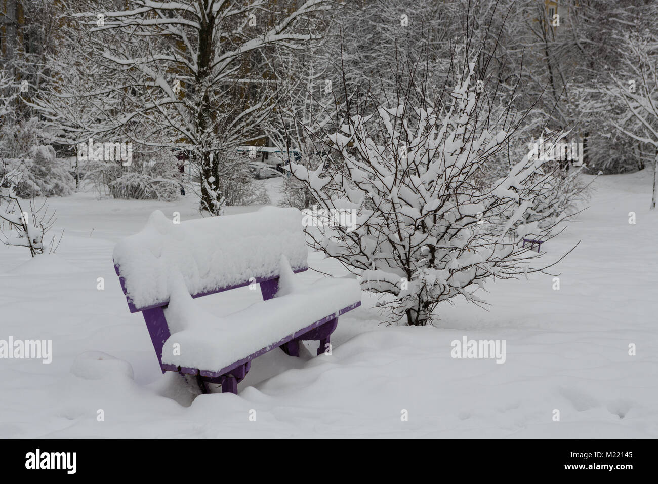 Street Bank mit Schnee nach einem starken Schneefall bedeckt Stockfoto