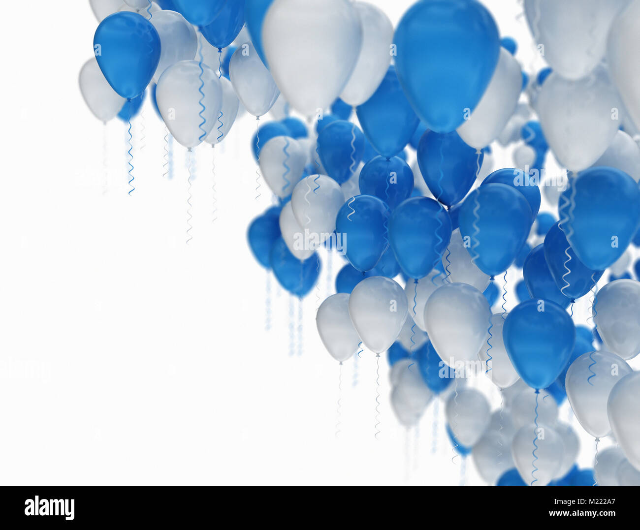 Party Luftballons in Weiß und Blau auf weißem Hintergrund Stockfoto