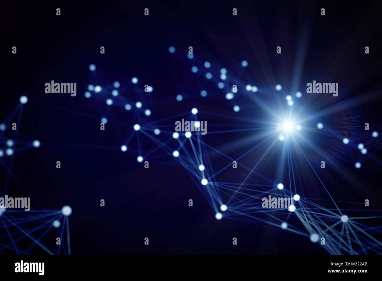 Blau leuchtende Netzwerk 3D-Hintergrund Stockfoto