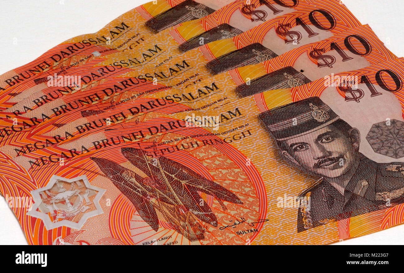 Brunei 10 Ringgit Banknoten Stockfoto