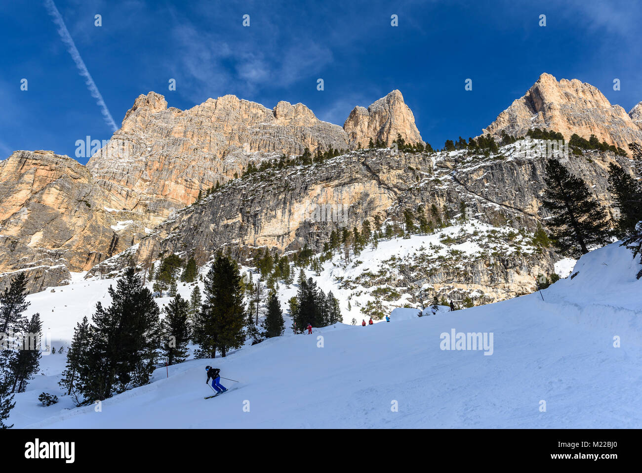 Winter verschneite Panorama der Lagazuoi in den Dolomiten Stockfoto
