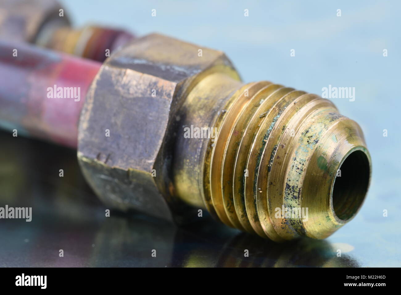 Kupfer Rohr Stecker close-up Stockfoto