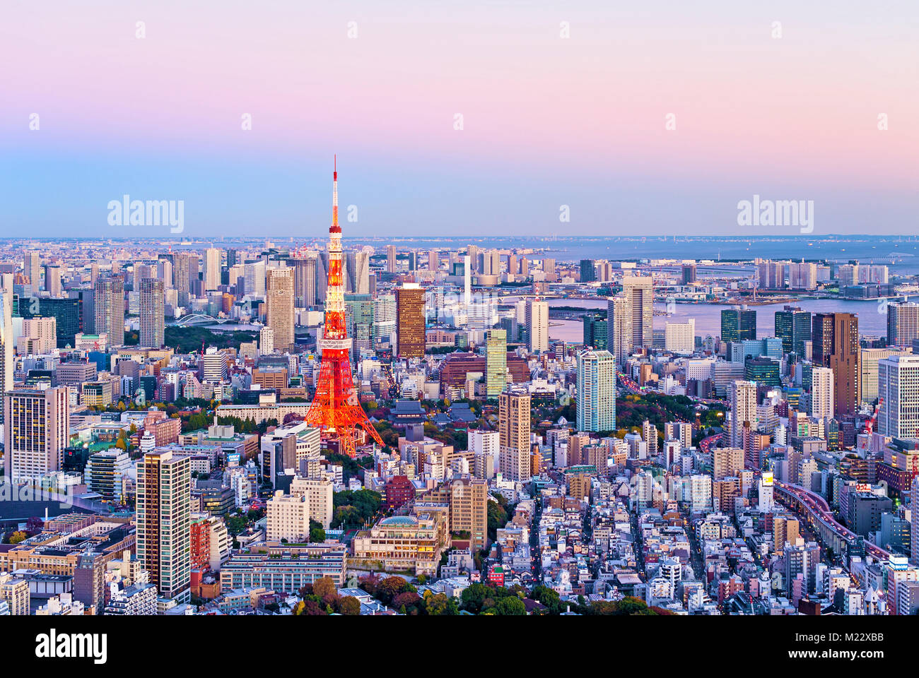 Tokio Skyline Tokyo Tower Dämmerung anzeigen Stockfoto