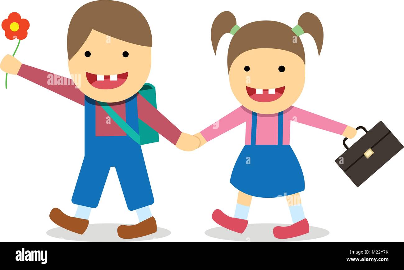 Down Syndrom Junge und Mädchen zur Schule gehen, vektor design Stock Vektor