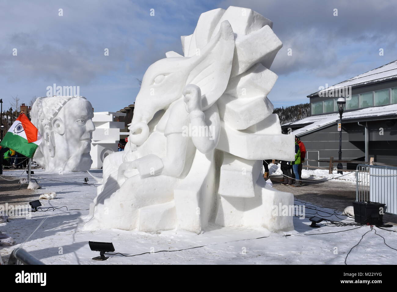 Breckenridge, Colorado, USA: Jan 28, 2018: 2018 Breckenridge Schnee Skulptur von Team Indien Stockfoto