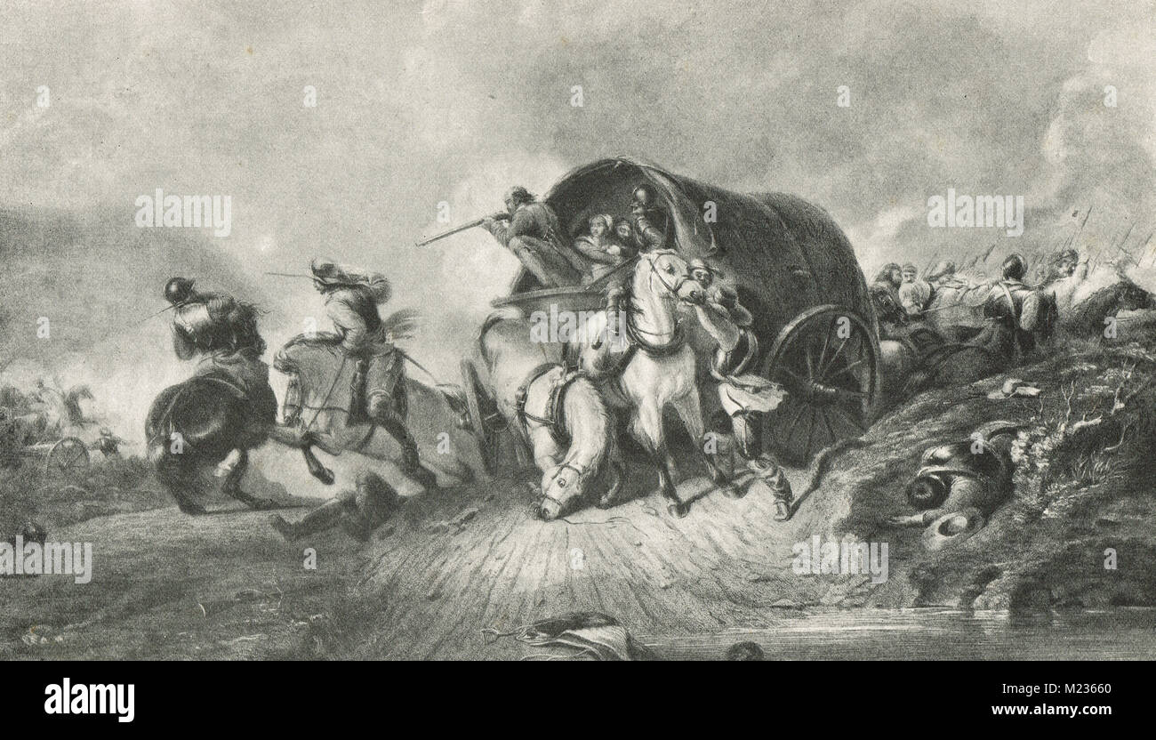 Angriff auf einen Gepäckwagen, ein Vorfall in der Schlacht von Naseby, 14. Juni 1645. Englischer Bürgerkrieg Stockfoto