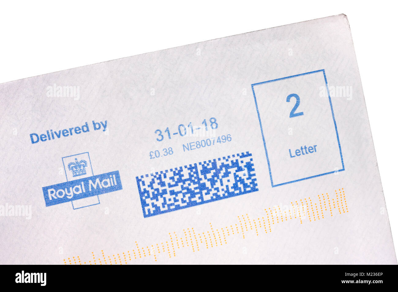 UK Royal Mail 2. Klasse Mailmark freigemachten Umschlag auf weißem Hintergrund Stockfoto