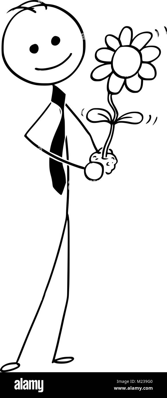 Cartoon von Geschäftsmann mit blühenden Pflanze in der Hand Stock Vektor