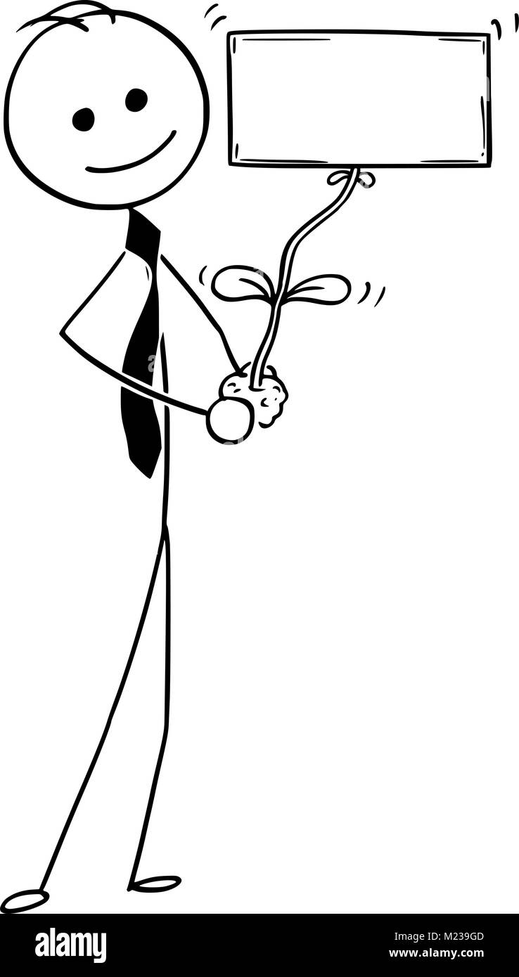 Cartoon von Geschäftsmann mit Anlage als leeres Zeichen in der Hand Stock Vektor