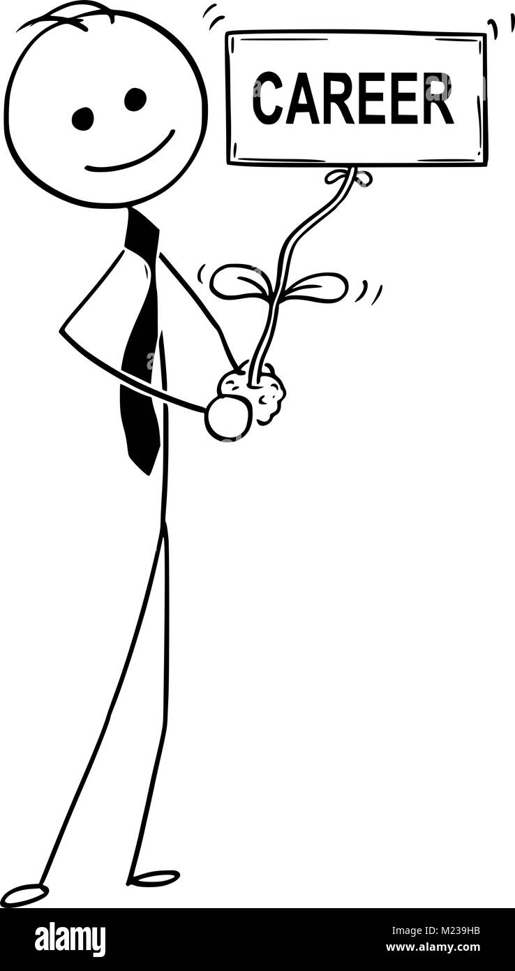 Cartoon von Geschäftsmann mit Anlage als Karriere Schild in der Hand Stock Vektor
