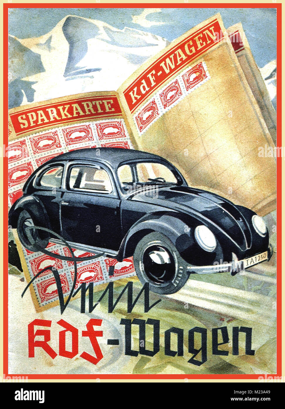 1930 KDF-Wagen Sparkarte Nazi-deutschland Stempel Einkauf Entwurf zu kaufen "Die Völker Auto' eine neue Dr. Porsche, Volkswagen VW Kfz Stockfoto