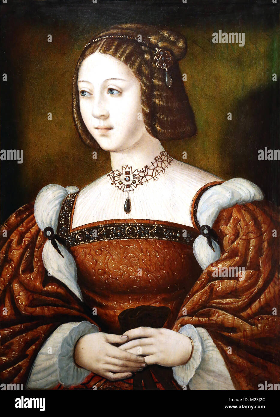 Portrait von Isabella von Portugal (1503-1539). Stil der Meister der weiblichen Hälfte-Längen. Öl auf Leinwand, 16. Stockfoto