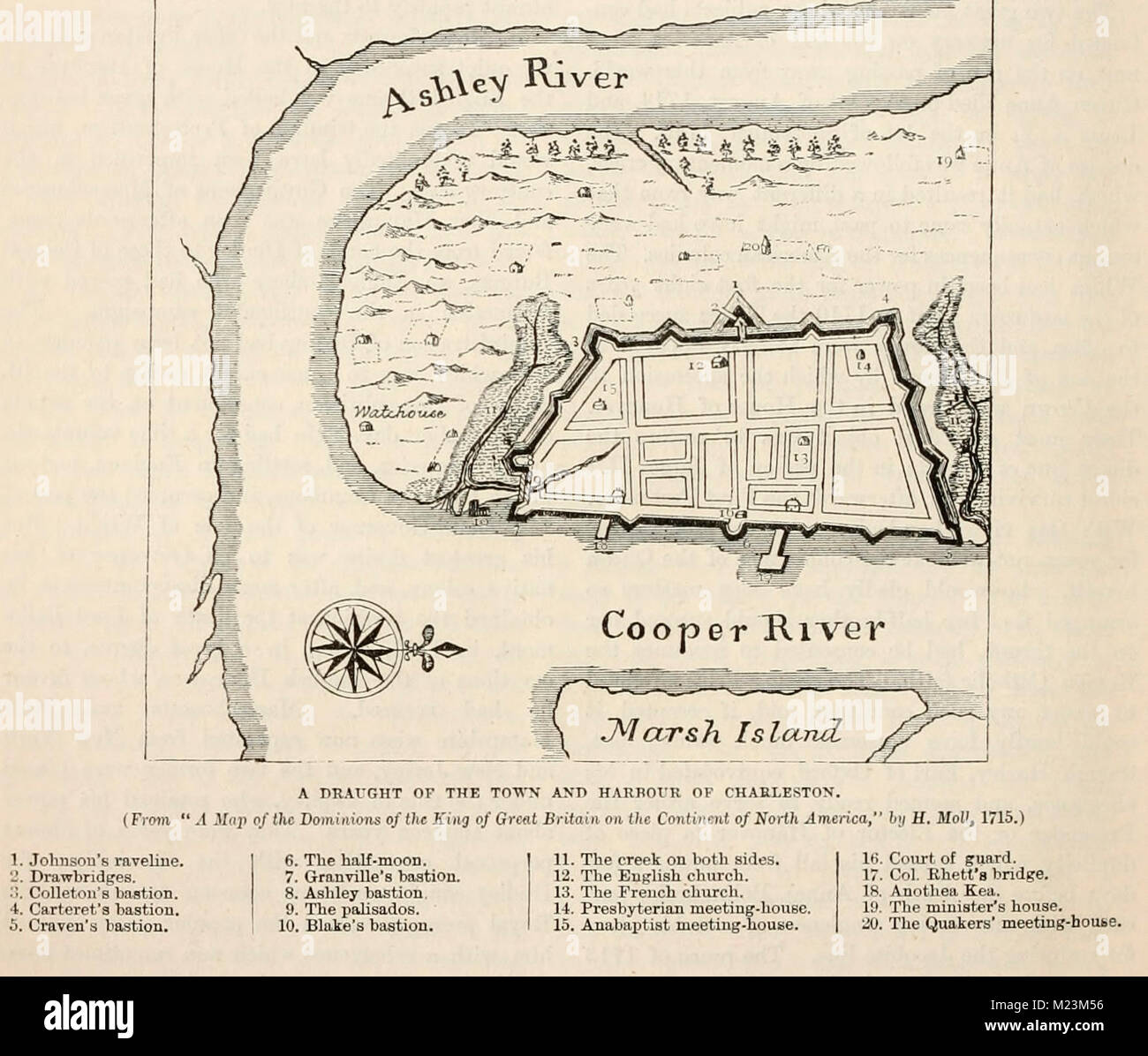 Einen Entwurf für die Stadt und den Hafen von Charleston, South Carolina, ca. 1715 Stockfoto
