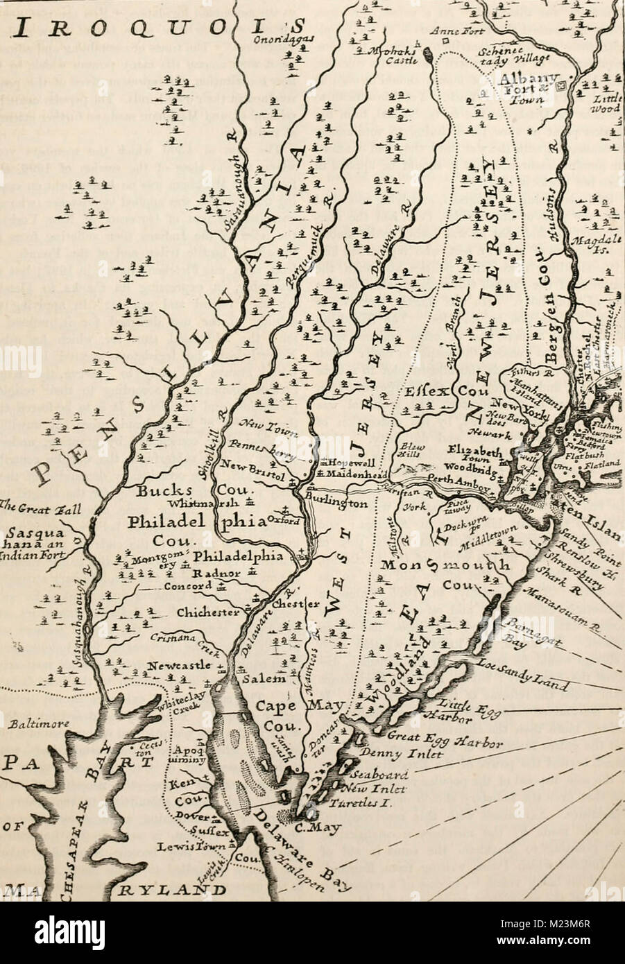 Karte von Pennsylvania zu Beginn des 18. Jahrhunderts Stockfoto