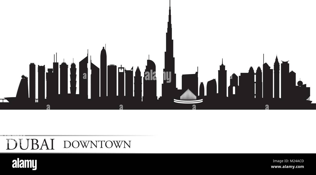 Dubai Downtown Skyline der Stadt Silhouette Hintergrund, Vector Illustration Stock Vektor