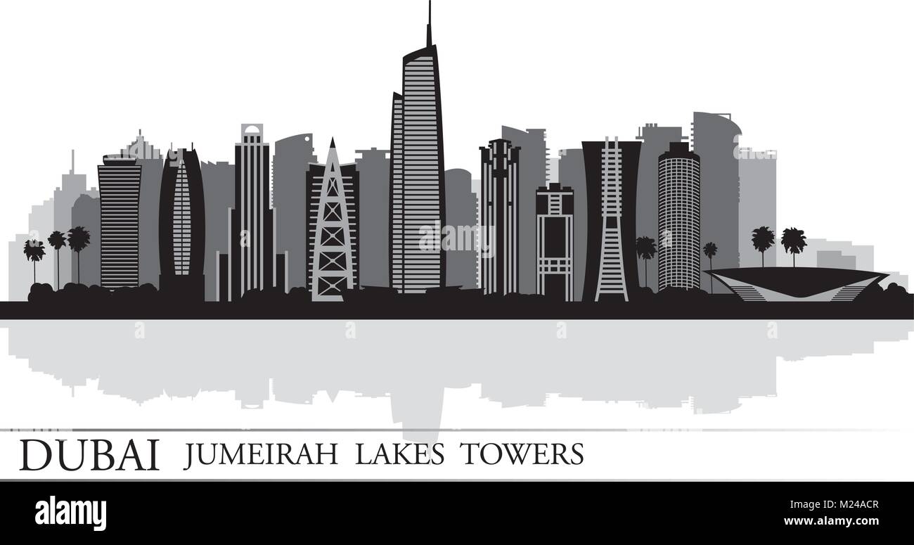 Abbildung der Stadt Dubai Jumeirah Lakes Towers Skyline Silhouette Hintergrund Stock Vektor