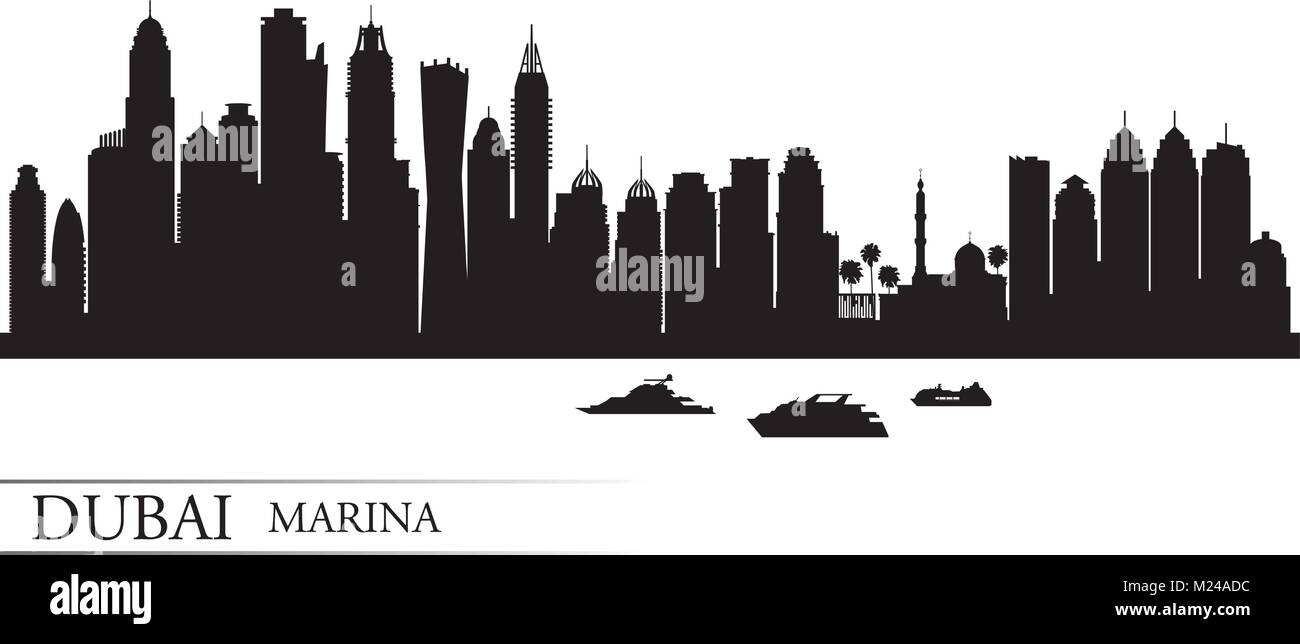 Dubai Marina City Skyline Silhouette Hintergrund, Vektor-illustration Stock Vektor