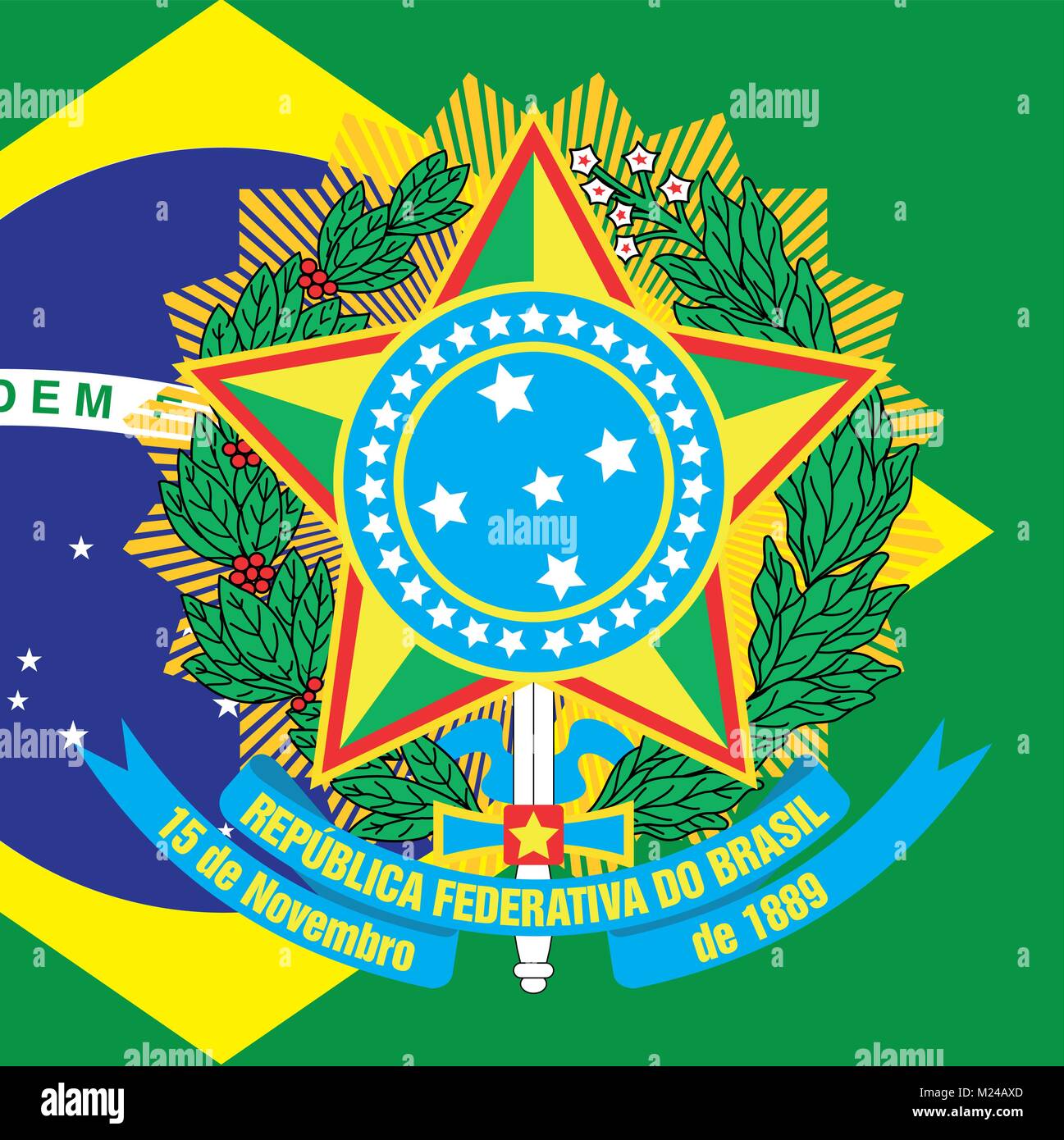 Brasilien Wappen und Flagge, offiziellen Symbole der Nation Stock Vektor