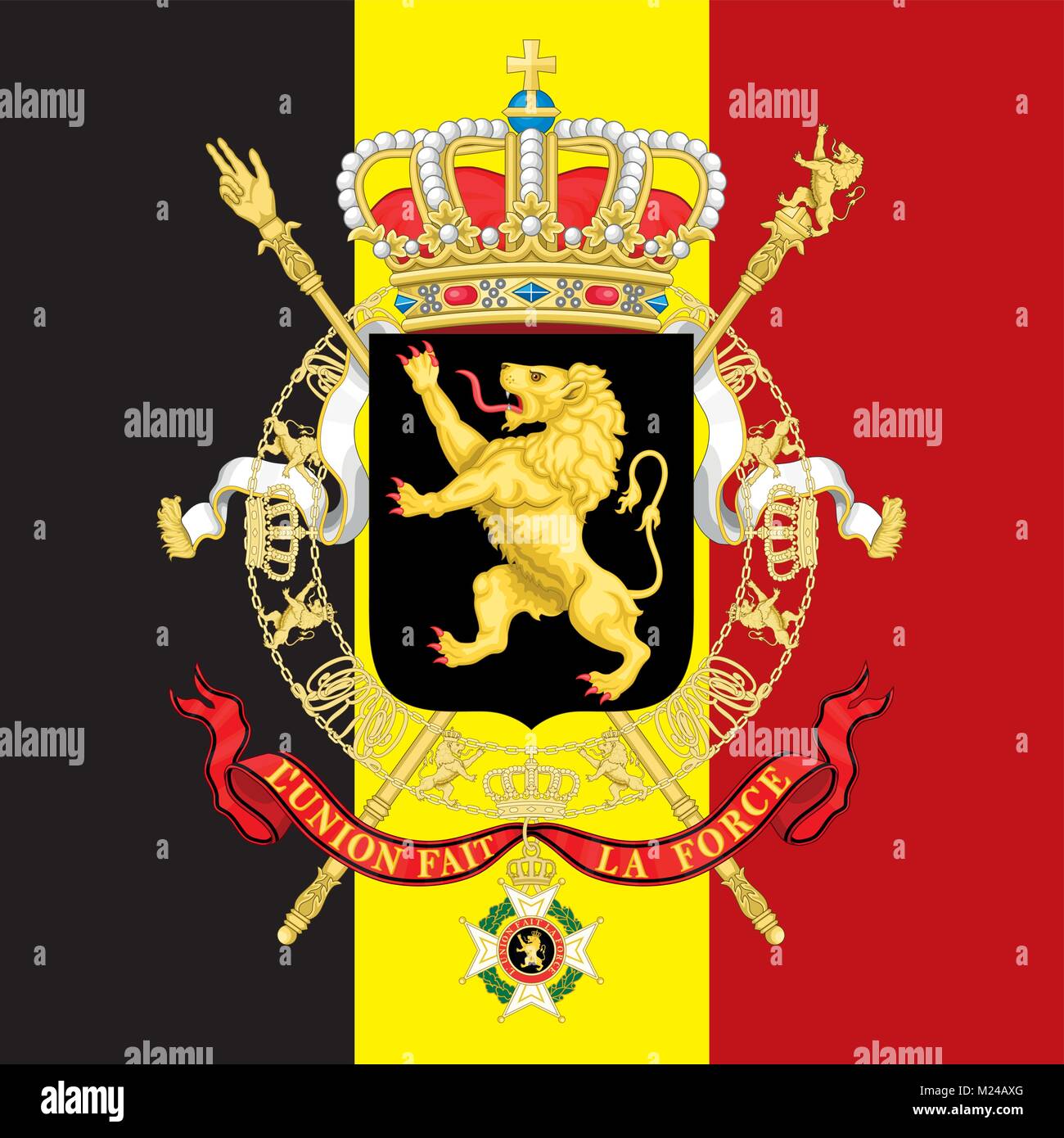 Belgien Wappen und Flagge, offiziellen Symbole der Nation Stock Vektor