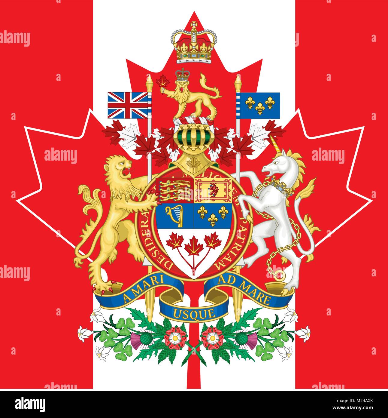 Kanada Wappen und Flagge, offiziellen Symbole der Nation Stock